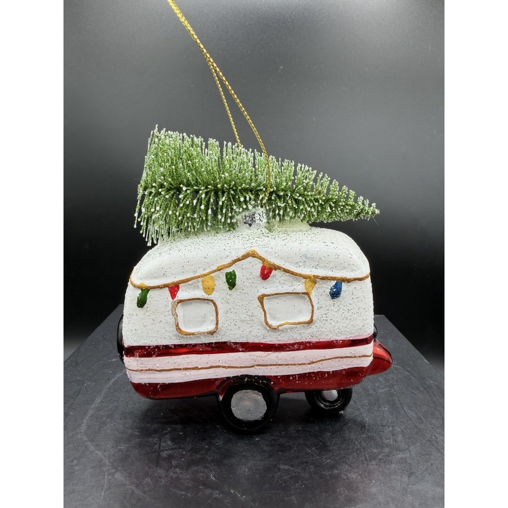 🎄🚐 Holiday Home Camper w/ Tree Ornament – Vintage Style – Christmas Décor 🚐🎄